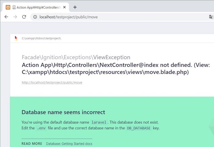 この時点で一度http://localhost/testproject/public/moveにアクセスを行いましょう。