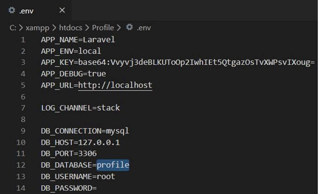 １２行目に記載されている「laravel」の記述を「profile」に変更してください